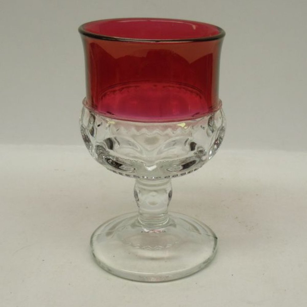 Indiana Glass Ruby Flashed KINGS CROWN 4 1/4 Inch Footed Wine Goblet